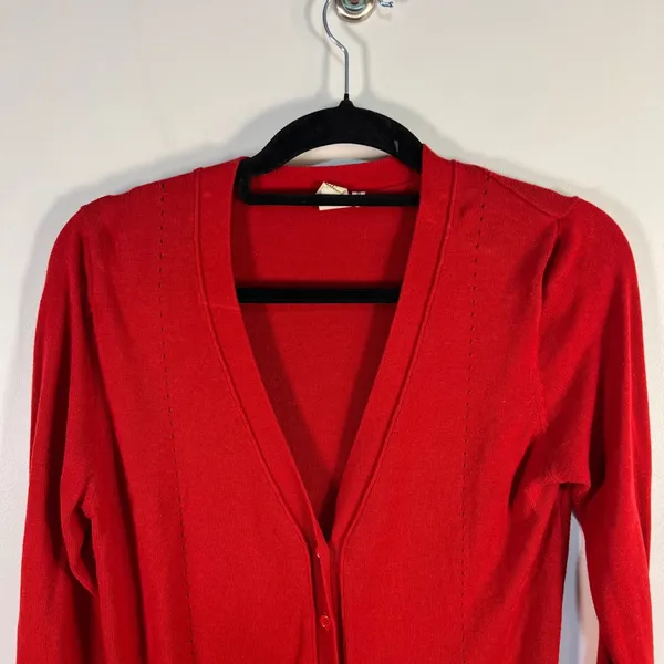 Needle & Thread Red V-Neck Button Front Cardigan Sweater Small cottagecore‎ cozy - Image 2