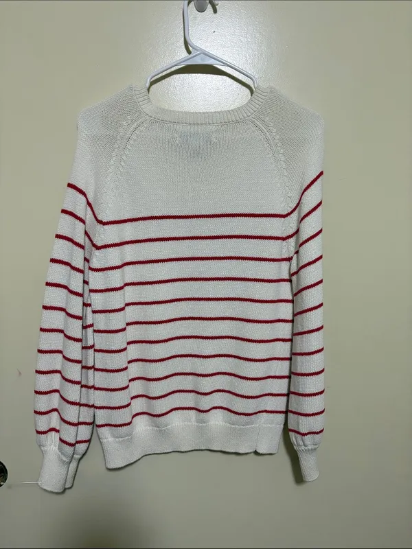 Rachel Zoe Cream and Red Striped Henley Sweater - Image 5