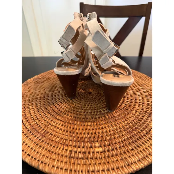 Audrey Brooke Womens Beige Suede Cage Gladiator Sandals Cone Heel‎ Size 9 - Image 9