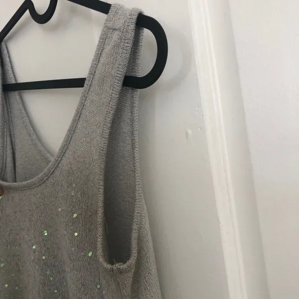 Vintage Y2K Fang Sequin Embellished Knit Tank Top Grey Blue Small - Image 8