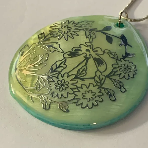 Blue Abalone Silver Foil Printed Design Pendant Necklace - Image 4