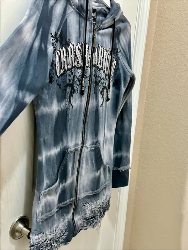 Crash & Burn Y2K graphic hoodie size XS tie dye goth grunge biker rocker - Image 11