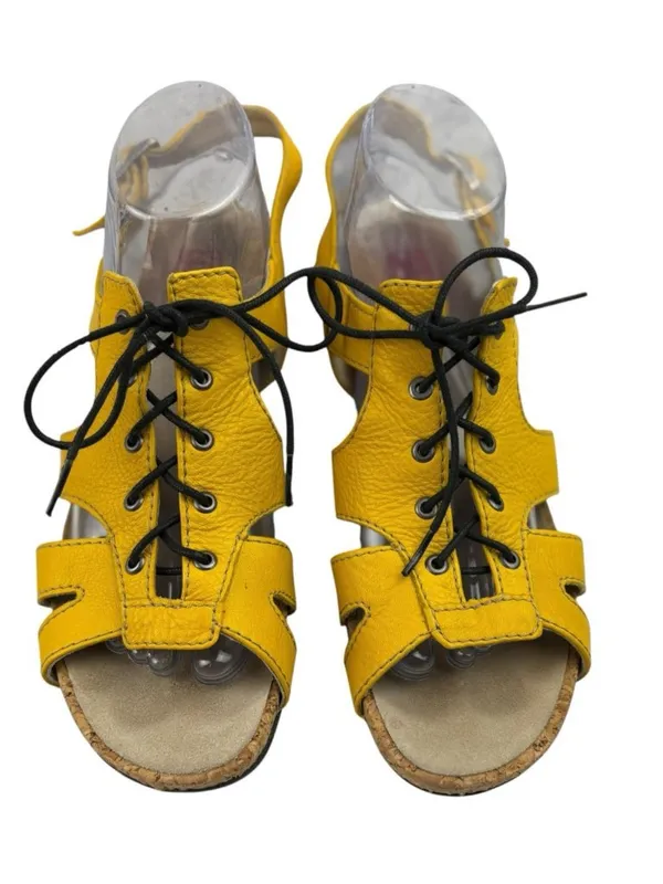-Wolky Fancy Me Lion Comfort Sandals Womens 42 Yellow Leather Lace Open Toe Heel - Image 3