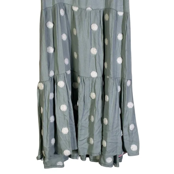 Blu Pepper Womens Babydoll Polka Dot Tiered Dress Size L Sage Green Cottagecore - Image 4