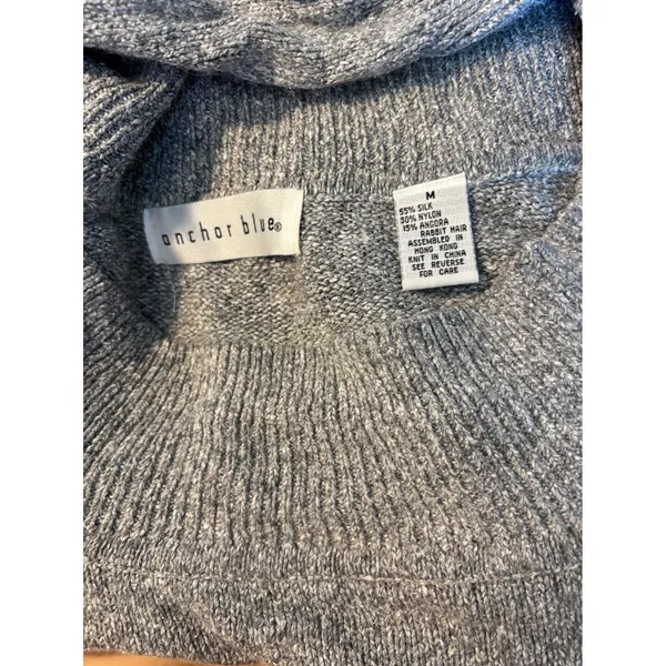 Anchor Blue‎ Silk Angora Blend Gray Boat Neck Off Shoulder Crop Sweater Medium - Image 6