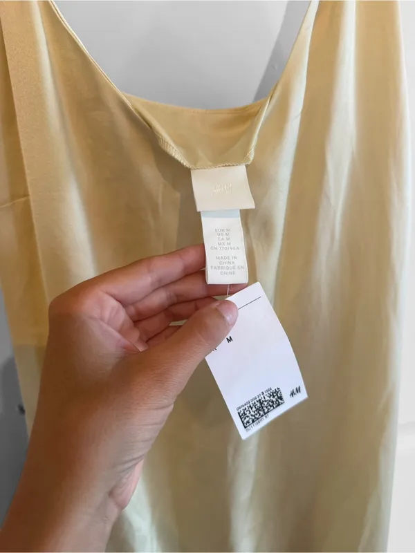 H&M Cream Satin Slip Midi Dress with Side Button Slit and V-Neck - Image 3