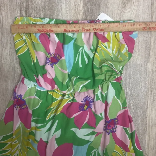Spin Tropical Floral Strapless Maxi‎ Dress Green Pink Women's Size Large NWT - Image 3