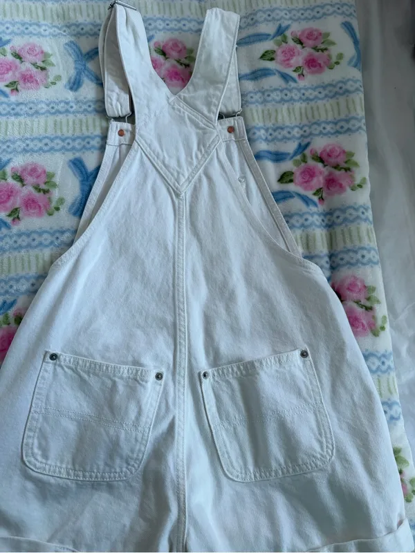 Old Navy White Short Denim Overalls - Image 2