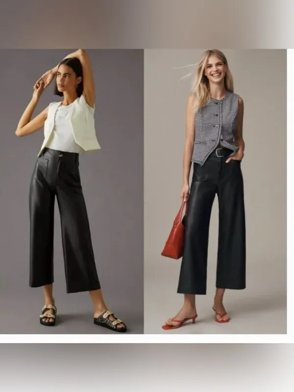 Maeve Anthropologie The Colette Faux Leather Crop Wide-Leg Pants size 31 - Image 2