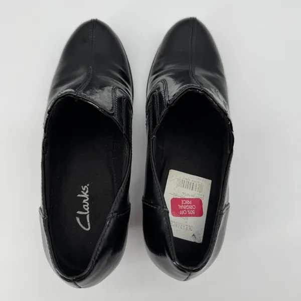 Clarks Chiffon‎ Petal Pumps 6.5M Black Slip On Stitched Heel Comfort Teacher - Image 6