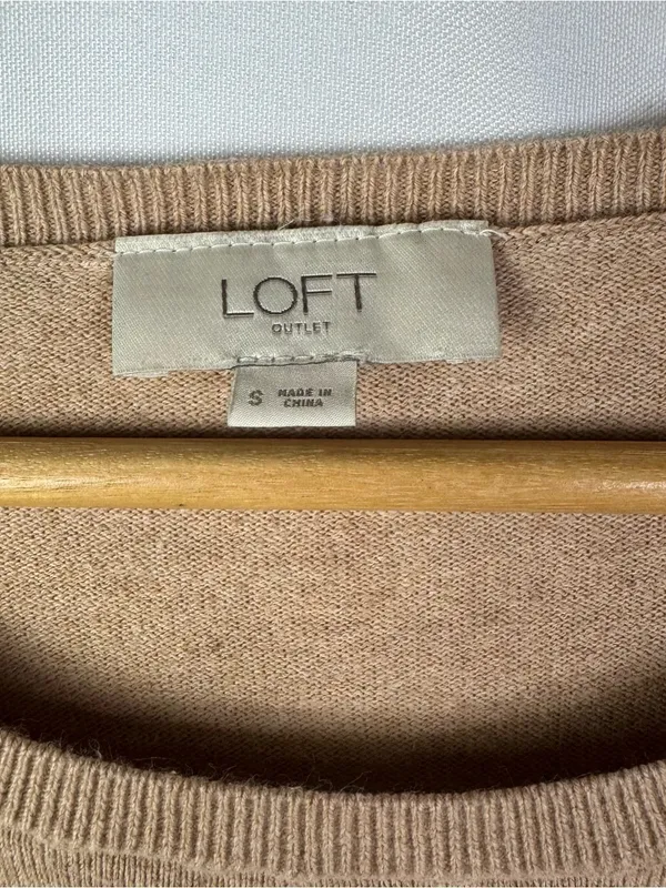 Ann Taylor LOFT Camel Brown Cotton Crewneck Sweater S - Image 4