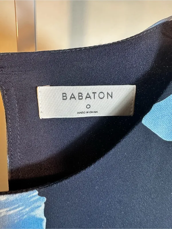 P375. Babaton by Aritzia Long Sleeve Navy Dress with Blue Floral Print - Image 2