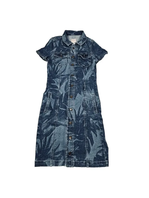 Guess Stella Shirt Dress Womens Small Blue Denim Botanical Tie Belted Waist - Image 2