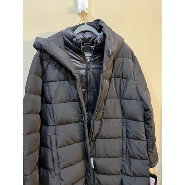DKNY Women's Bibbed Hooded Puffer Coat Black Size XXL Long - Image 7