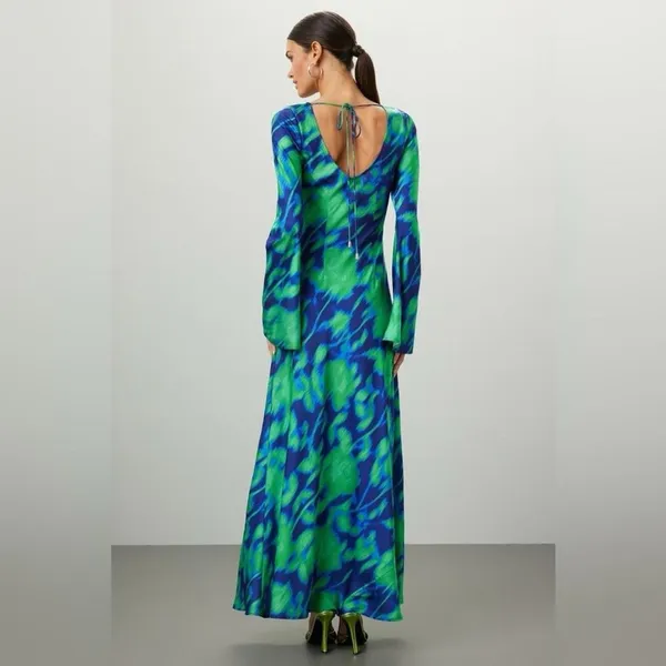 Free People The Wolf Gang Calypso Maxi Dress Green‎ Blue Long Sleeve XS - Image 3