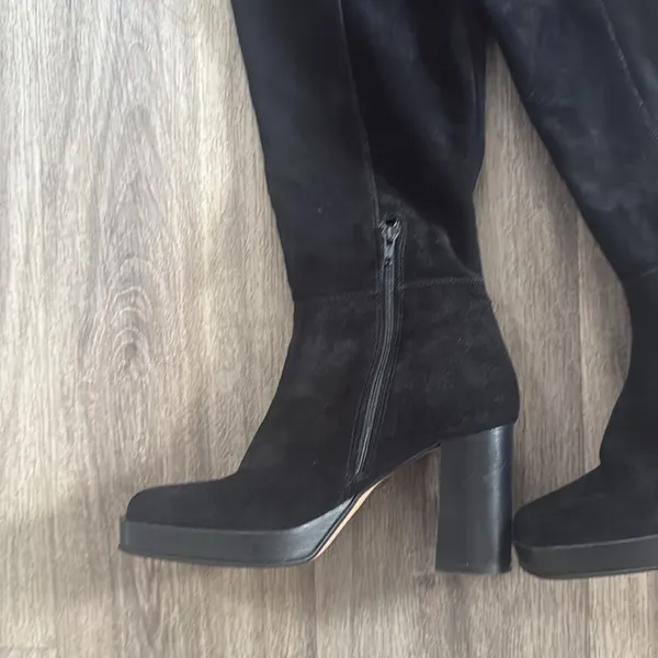 Free People Black Tall Boots Size 8 Leather Platform Square Toe Heeled - Image 5