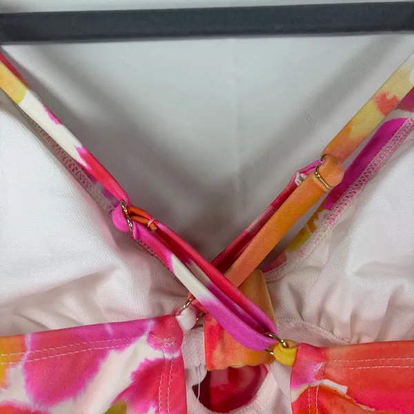 Shade & Shore Watercolor Floral Tie Front One Piece‎ Swimsuit High Leg Cheeky M - Image 10