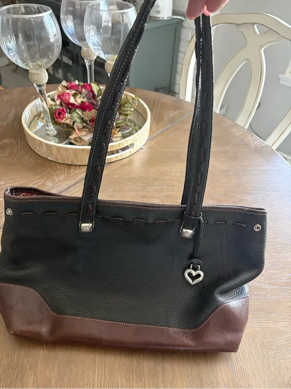 Brighton Black and Brown Leather Tote with Heart Charm - Image 2