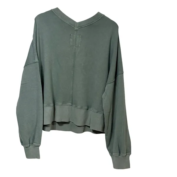 Aerie Women Oversized V-Neck Sweatshirt Olive Green Cotton Blend L - Image 3