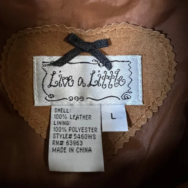 Live a Little Brown Suede Leather Jacket Rosette Floral Western Boho Womens L - Image 3