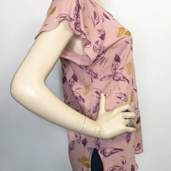 T La Anthropologie Sylvan Flutter Sleeve Tee Shirt Top Pink Floral Size Small - Image 5