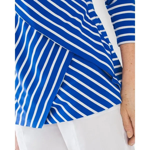 Chico's Miraculous Stripe Tiered Top Blue White‎ Asymmetrical Stripe Sz 1 M 8 - Image 6