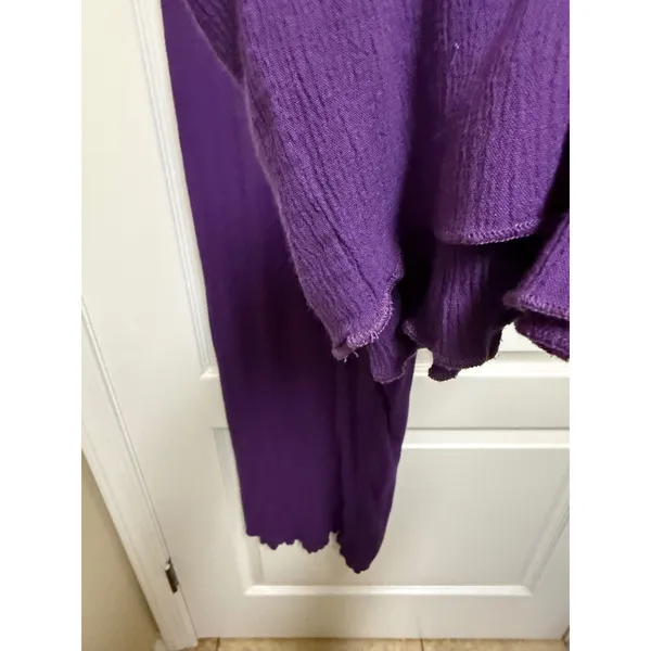 Coldwater Creek Womens Purple Crinkle Rayon Wide‎ Leg Pants XS Lettuce Hem Boho - Image 4