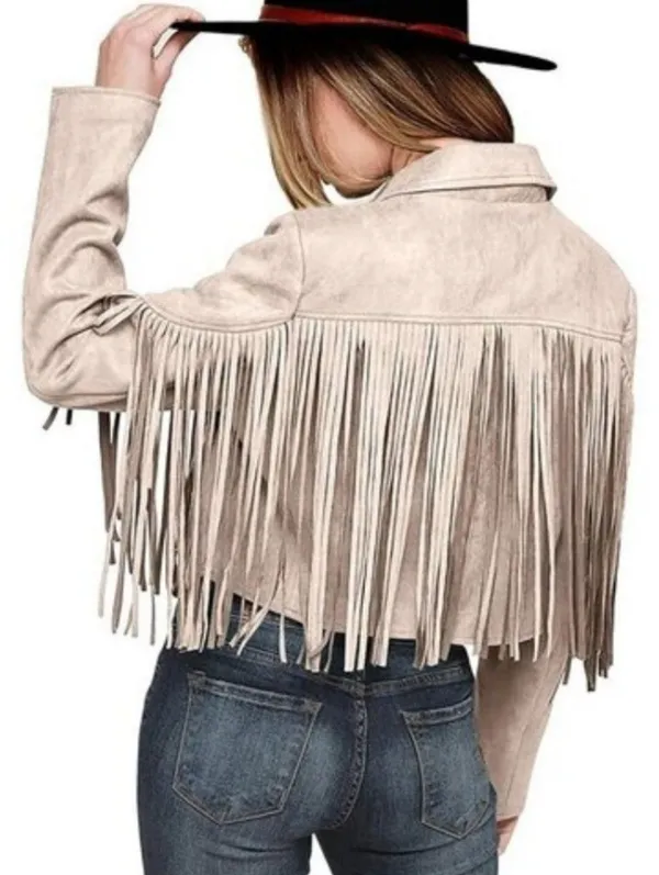 Cream Fringe Faux Suede Jacket Small - Image 3