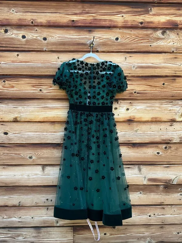 NWT MAC DUGGAL Green Embellished Butterfly Sleeve Velvet Hem Midi Dress Size 2 - Image 10