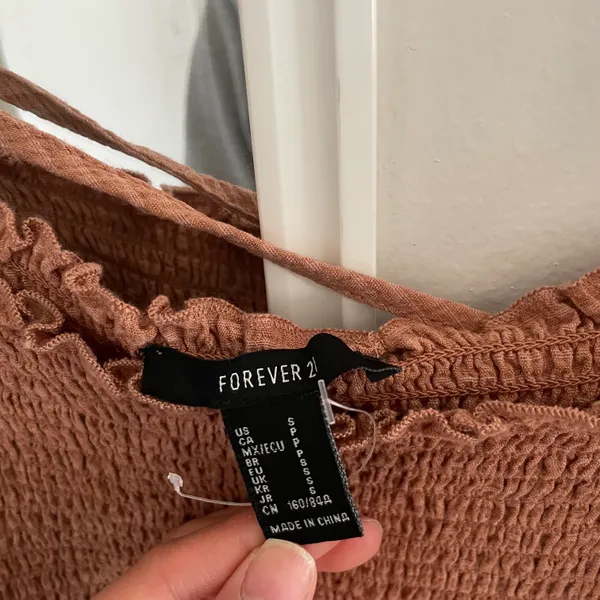 Forever 21 Burnt Orange Gingham Puff Sleeve Ruched Top - Image 3