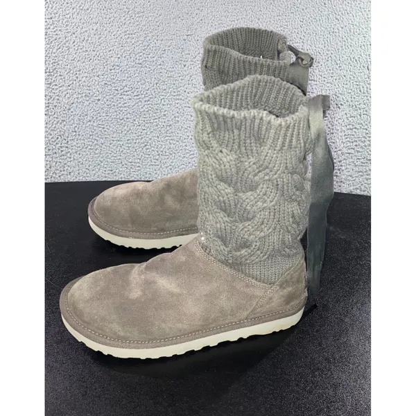 UGG Kiandra Boots Women 7 Willow Ribbon Suede Cable Knit Wool Lined‎ Pull On - Image 3
