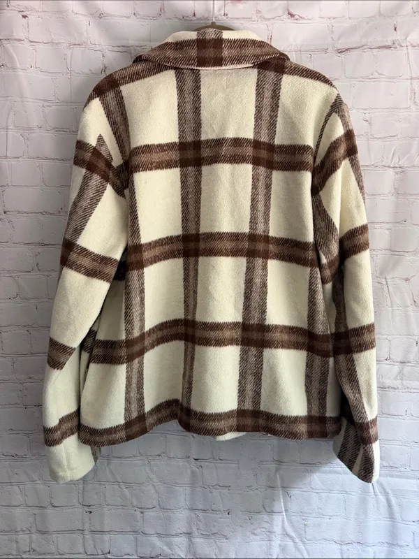 MELLODAY Cream and Brown Plaid shirt Jacket Shacket Woman’s Large - Image 3