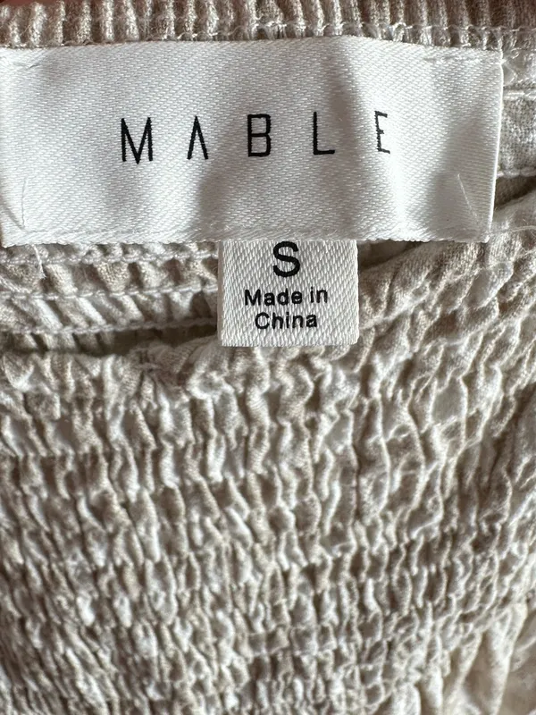 Anthropologie MABLE Gingham‎ Smocked Mini Dress Small Beige Babydoll Puff Sleeve Cotton - Image 7