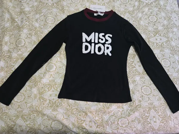 Christian Dior Miss Dior Black Long Sleeve Top Burgundy Trim - Image 3