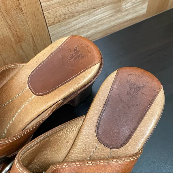 FRYE Boots Cognac Cheryl Triple Ring Clog Mules Size 8.5M - Image 12