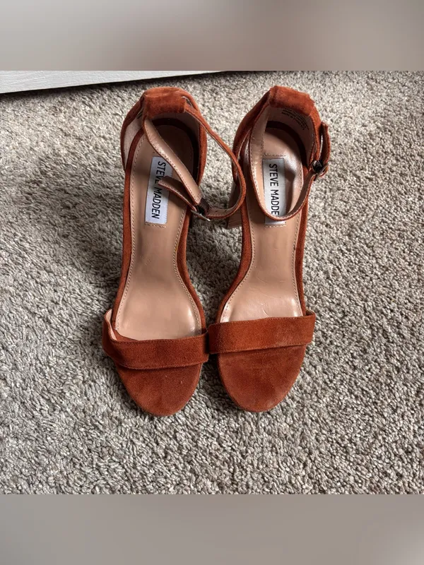 Steve Madden Carrson Cognac Brown Suede Heels Size 7.5 4" - Image 5