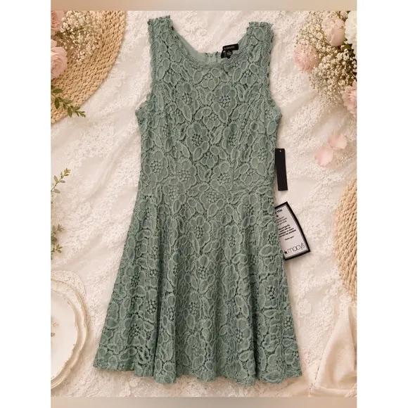 NWT Sage Green Lace‎ Fit Flare Dress Size 7 Boho Coquette Homecoming City Studio - Image 2