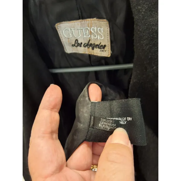 Guess Black Double Breasted Peacoat Wide Shawl Collar Fitted Wool Blend S 2000s - Image 8