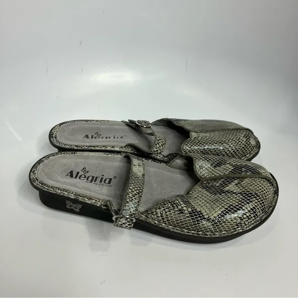 Alegria‎ snake skin print mary Jane mules gray cream size 39 - Image 3