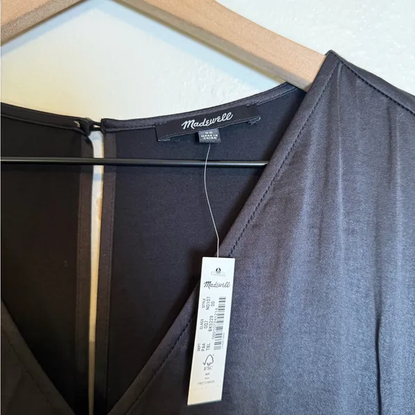Madewell Wide V-Neck Satin Midi‎ Dress - Image 4