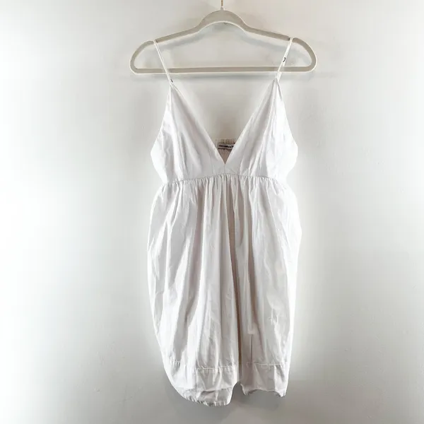 Abercrombie & Fitch Plunge V Neck Babydoll Poplin Mini Dress White Medium - Image 3