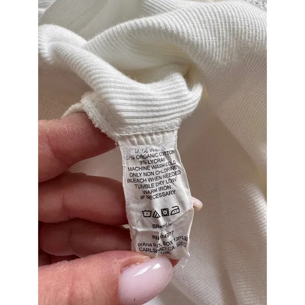 Prana White‎ Knit Crochet Trim V-Neck Long Sleeve Casual Top Womens XL Hiking - Image 8