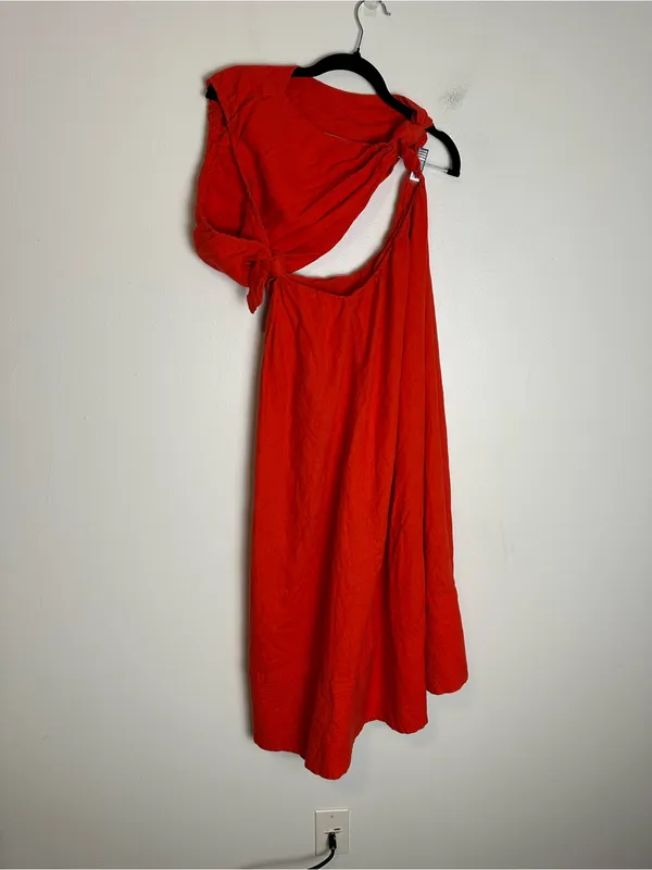 FARM RIO One-Shoulder Cutout Linen-Blend Midi Dress Women’s Sz S - Image 4