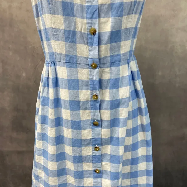 J‎ Crew Womens Gingham Button Front Dress Size 6 Linen Blend Summer Coastal - Image 4