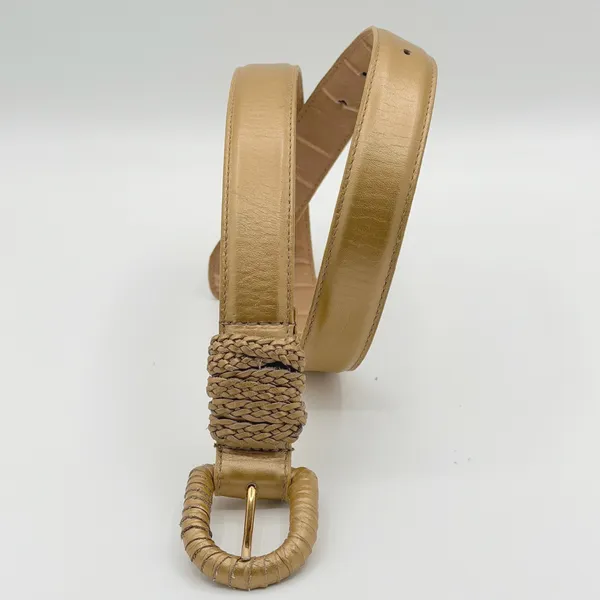 Ritz Size M Gold Leather Belt Braided Wrapped Buckle Boho Western 80s Style - Image 2