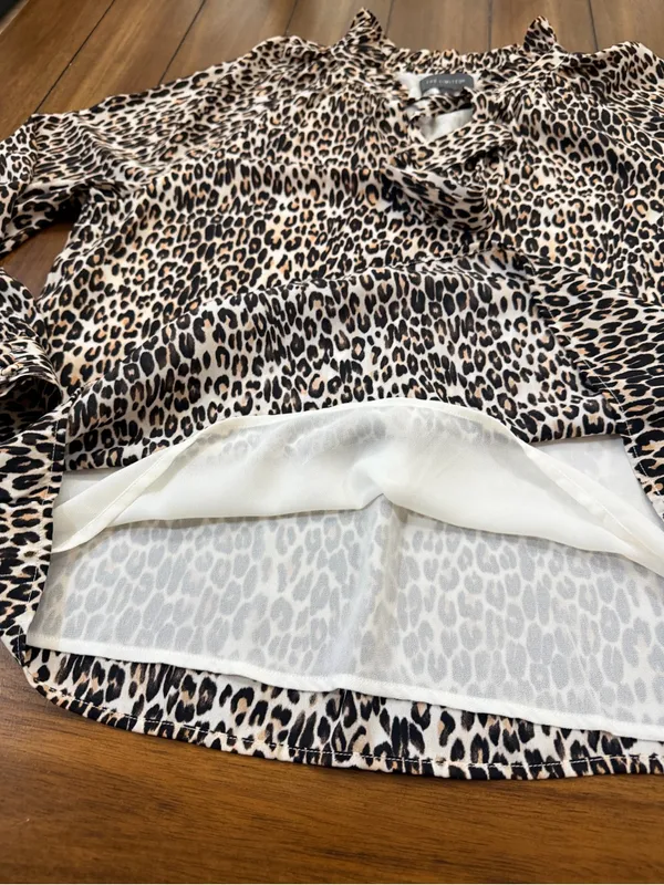 The Limited Leopard Print Tie Neck Blouse Size L Long Sleeve Animal Print - Image 6