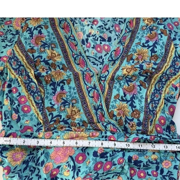 ZESICA Womens Teal Floral Wrap Dress Short Sleeve Boho‎ V-Neck Mini Dress S - Image 10