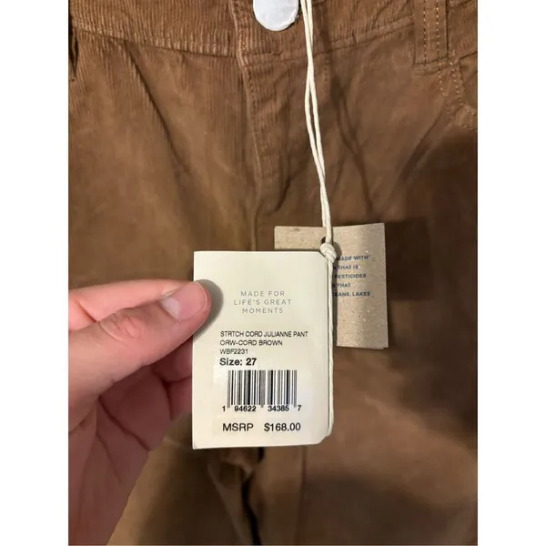 NEW Faherty Womens Corduroy Pants Size 27 Brown Stretch Cord Julianne Pant 2 - Image 3