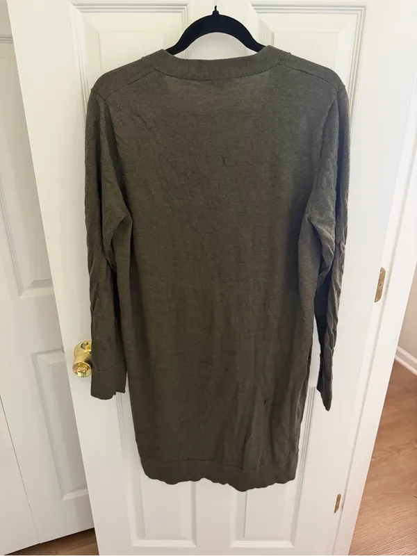 Pendleton Dark Green 100% Merino Wool Long Cardigan Sweater Size Large HOLES - Image 10