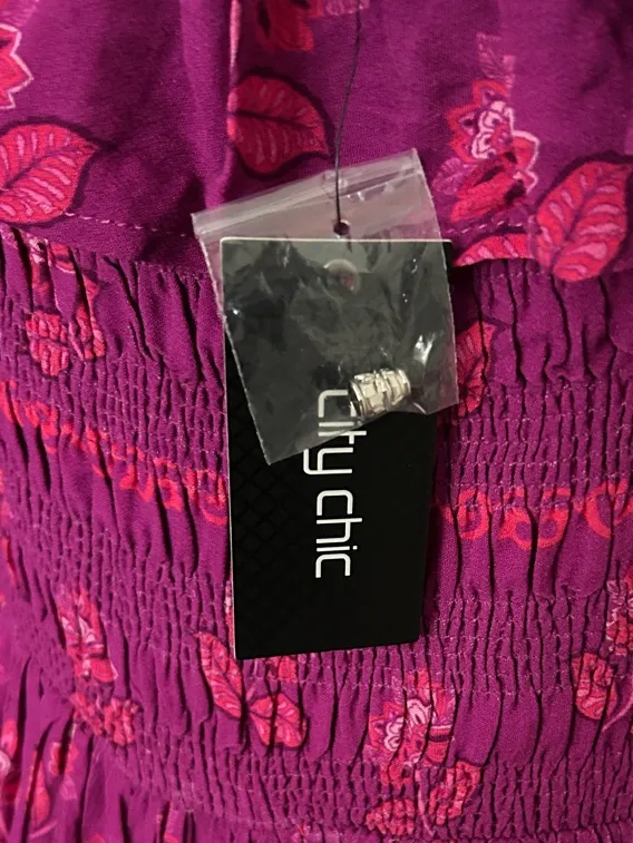 City Chic Size 16 Estelle Print Long Sleeve Multi Colored Pink Floral Maxi Dress - Image 9